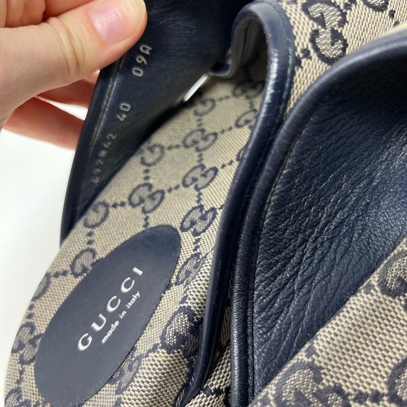Gucci Angelina GG Monogram Criss Cross Canvas Leather Blue Platform Mule size 40 - Picture 5 of 8